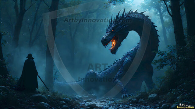 AI dragon fantasy art featuring colossal mythical beasts soaring over modern cities with breathtaking scale, detail and raw power.