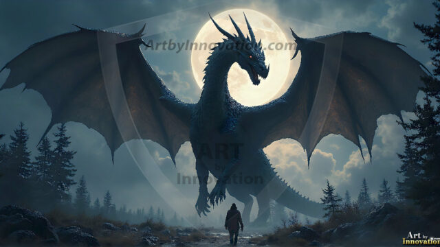 AI dragon fantasy art featuring colossal mythical beasts soaring over modern cities with breathtaking scale, detail and raw power.