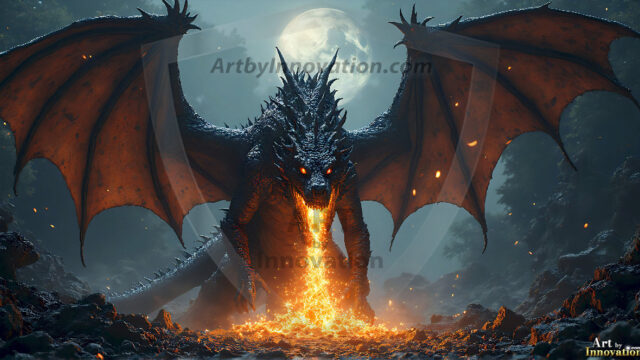 AI dragon fantasy art featuring colossal mythical beasts soaring over modern cities with breathtaking scale, detail and raw power.