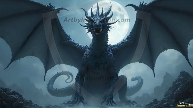 AI dragon fantasy art featuring colossal mythical beasts soaring over modern cities with breathtaking scale, detail and raw power.