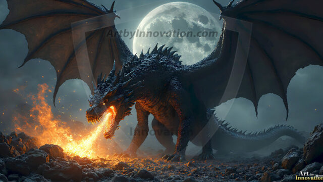 AI dragon fantasy art featuring colossal mythical beasts soaring over modern cities with breathtaking scale, detail and raw power.