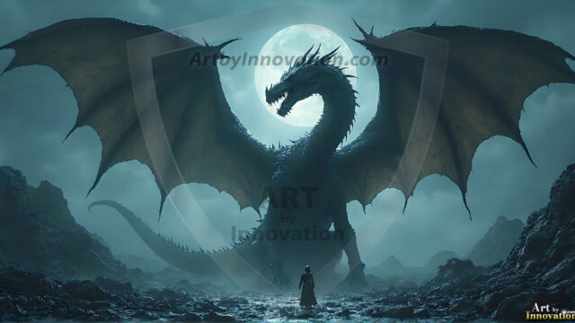 AI dragon fantasy art featuring colossal mythical beasts soaring over modern cities with breathtaking scale, detail and raw power.