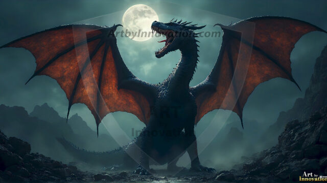 AI dragon fantasy art featuring colossal mythical beasts soaring over modern cities with breathtaking scale, detail and raw power.