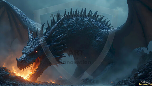 AI dragon fantasy art featuring colossal mythical beasts soaring over modern cities with breathtaking scale, detail and raw power.