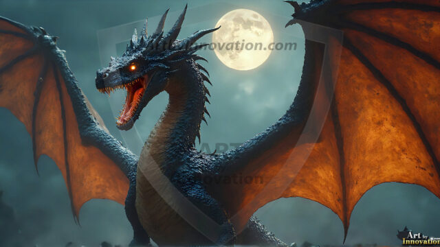 AI dragon fantasy art featuring colossal mythical beasts soaring over modern cities with breathtaking scale, detail and raw power.