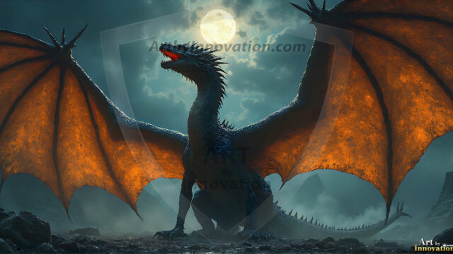 AI dragon fantasy art featuring colossal mythical beasts soaring over modern cities with breathtaking scale, detail and raw power.