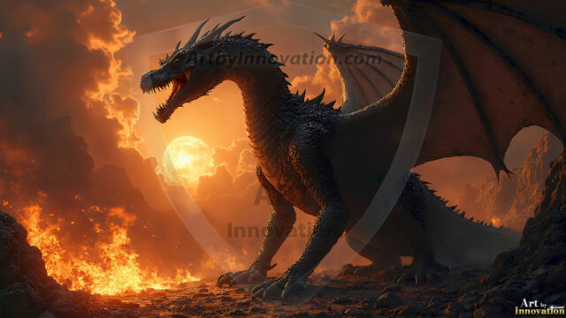 AI dragon fantasy art featuring colossal mythical beasts soaring over modern cities with breathtaking scale, detail and raw power.