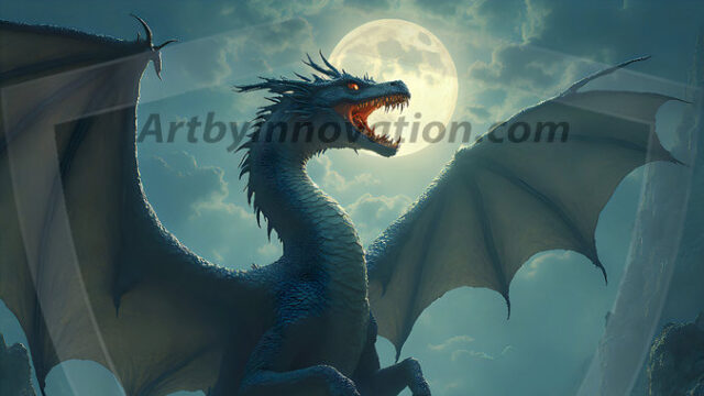 AI dragon fantasy art featuring colossal mythical beasts soaring over modern cities with breathtaking scale, detail and raw power.