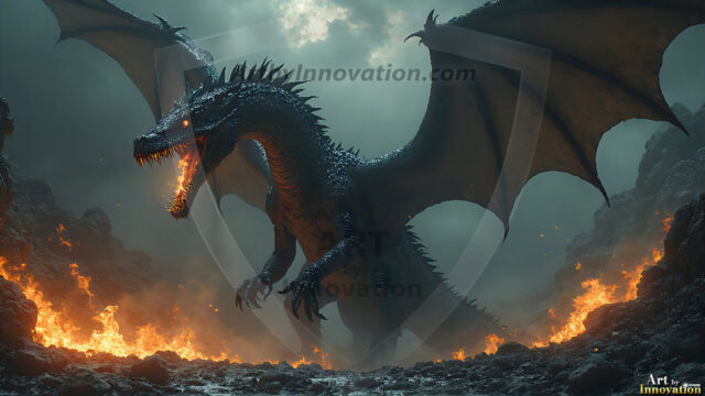 AI dragon fantasy art featuring colossal mythical beasts soaring over modern cities with breathtaking scale, detail and raw power.