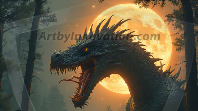 AI dragon fantasy art featuring colossal mythical beasts soaring over modern cities with breathtaking scale, detail and raw power.