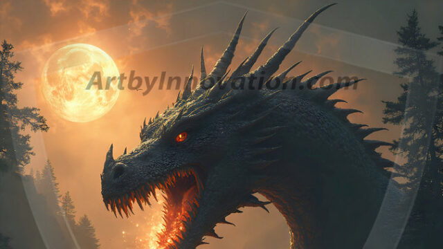 AI dragon fantasy art featuring colossal mythical beasts soaring over modern cities with breathtaking scale, detail and raw power.