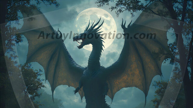 AI dragon fantasy art featuring colossal mythical beasts soaring over modern cities with breathtaking scale, detail and raw power.