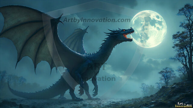 AI dragon fantasy art featuring colossal mythical beasts soaring over modern cities with breathtaking scale, detail and raw power.