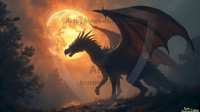 AI dragon fantasy art featuring colossal mythical beasts soaring over modern cities with breathtaking scale, detail and raw power.