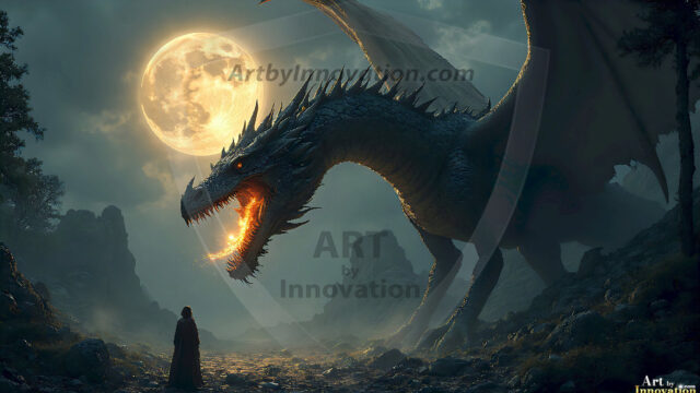 AI dragon fantasy art featuring colossal mythical beasts soaring over modern cities with breathtaking scale, detail and raw power.