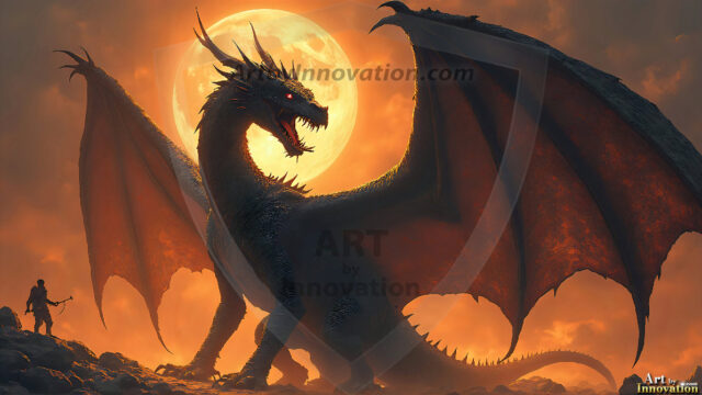 AI dragon fantasy art featuring colossal mythical beasts soaring over modern cities with breathtaking scale, detail and raw power.