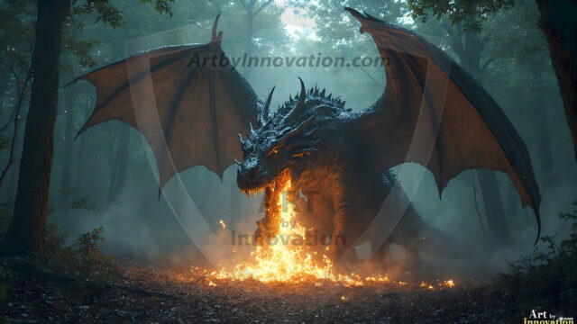 AI dragon fantasy art featuring colossal mythical beasts soaring over modern cities with breathtaking scale, detail and raw power.