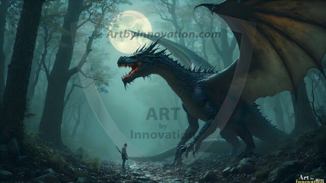 AI dragon fantasy art featuring colossal mythical beasts soaring over modern cities with breathtaking scale, detail and raw power.