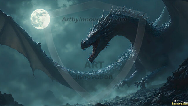 AI dragon fantasy art featuring colossal mythical beasts soaring over modern cities with breathtaking scale, detail and raw power.