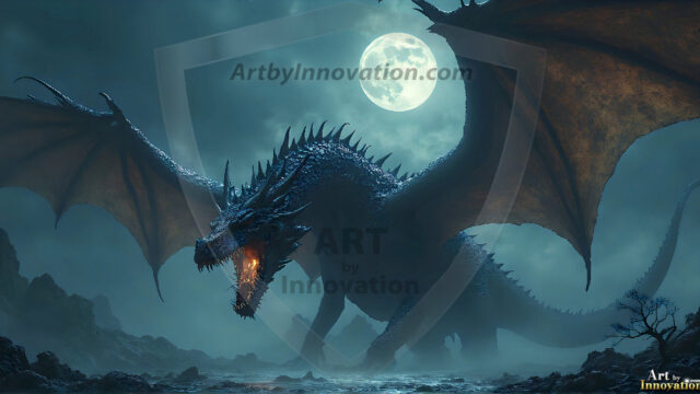 AI dragon fantasy art featuring colossal mythical beasts soaring over modern cities with breathtaking scale, detail and raw power.