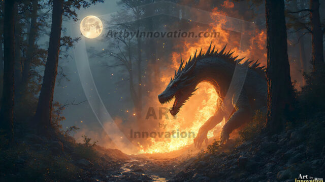 AI dragon fantasy art featuring colossal mythical beasts soaring over modern cities with breathtaking scale, detail and raw power.