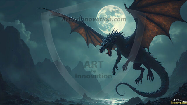 AI dragon fantasy art featuring colossal mythical beasts soaring over modern cities with breathtaking scale, detail and raw power.