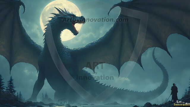 AI dragon fantasy art featuring colossal mythical beasts soaring over modern cities with breathtaking scale, detail and raw power.