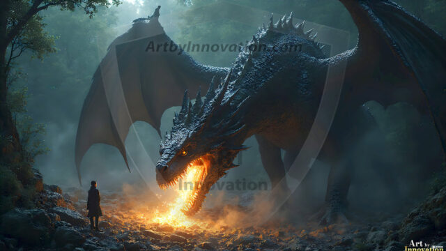 AI dragon fantasy art featuring colossal mythical beasts soaring over modern cities with breathtaking scale, detail and raw power.