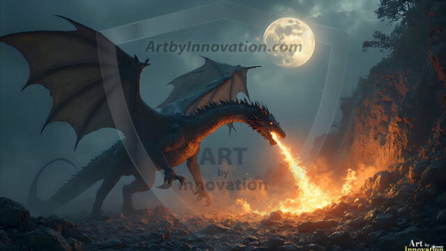 AI dragon fantasy art featuring colossal mythical beasts soaring over modern cities with breathtaking scale, detail and raw power.