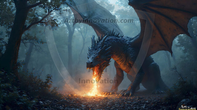 AI dragon fantasy art featuring colossal mythical beasts soaring over modern cities with breathtaking scale, detail and raw power.