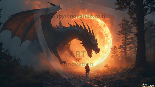 AI dragon fantasy art featuring colossal mythical beasts soaring over modern cities with breathtaking scale, detail and raw power.