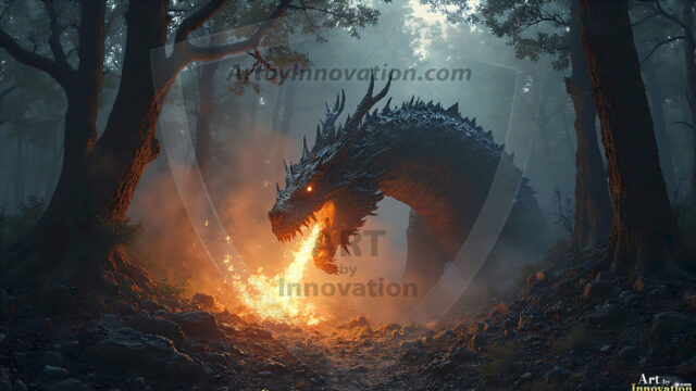 AI dragon fantasy art featuring colossal mythical beasts soaring over modern cities with breathtaking scale, detail and raw power.