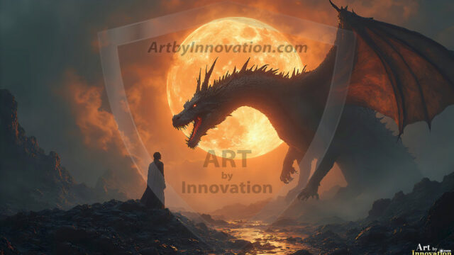 AI dragon fantasy art featuring colossal mythical beasts soaring over modern cities with breathtaking scale, detail and raw power.