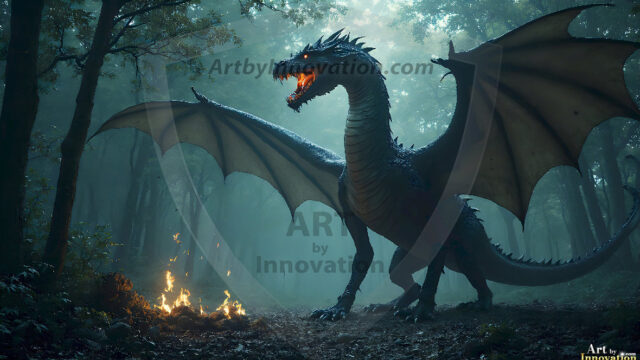 AI dragon fantasy art featuring colossal mythical beasts soaring over modern cities with breathtaking scale, detail and raw power.