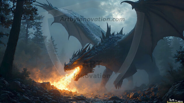 AI dragon fantasy art featuring colossal mythical beasts soaring over modern cities with breathtaking scale, detail and raw power.