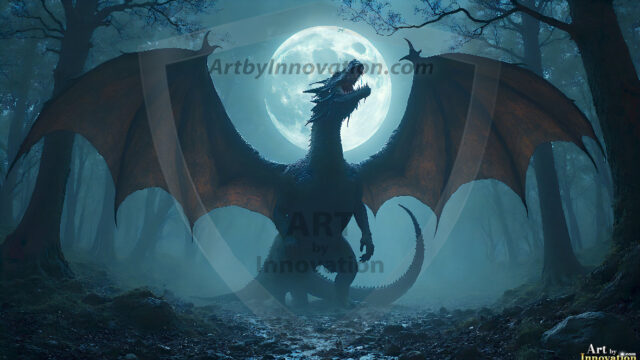 AI dragon fantasy art featuring colossal mythical beasts soaring over modern cities with breathtaking scale, detail and raw power.