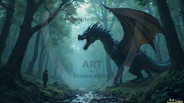 AI dragon fantasy art featuring colossal mythical beasts soaring over modern cities with breathtaking scale, detail and raw power.