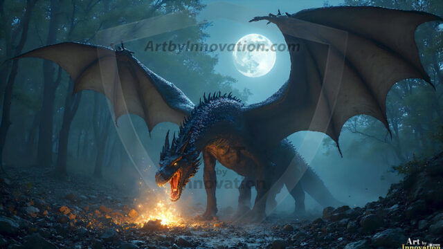 AI dragon fantasy art featuring colossal mythical beasts soaring over modern cities with breathtaking scale, detail and raw power.