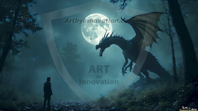 AI dragon fantasy art featuring colossal mythical beasts soaring over modern cities with breathtaking scale, detail and raw power.