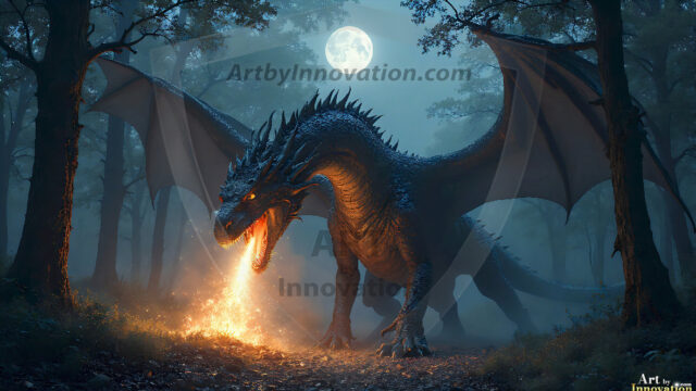 AI dragon fantasy art featuring colossal mythical beasts soaring over modern cities with breathtaking scale, detail and raw power.