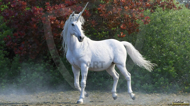 A majestic white alicorn rearing up on its hind legs atop a rocky hillside, large crimson and coral-red feathered wings spread wide, flowing cream and golden mane and tail swept by the wind, spiraling rose-pink horn, muscular luminous white coat with warm golden light, surrounded by blooming pink wildflowers in the foreground, dramatic fantasy landscape behind with a winding river fjord cutting through a misty valley, jagged mountain peaks on both sides, small rocky islands in distant water, golden sunset sky with billowing peach and amber clouds lit from beneath, small glowing red orb floating in the mid-distance left, cinematic epic fantasy atmosphere, volumetric golden light, photorealistic digital art, ultra-detailed, 8K resolution, dramatic low angle composition