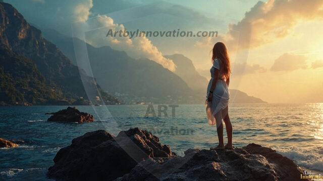 A collection of pictures of beautiful women from various locations around the world. This collection of images was created using AI and includes a mixture of real world locations, as well as fantasy settings. The image prompt was wrote to the make the background a high priority along with the model in the photograph.