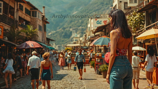 A collection of pictures of beautiful women from various locations around the world. This collection of images was created using AI and includes a mixture of real world locations, as well as fantasy settings. The image prompt was wrote to the make the background a high priority along with the model in the photograph.