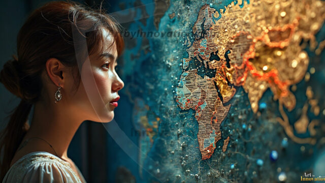 A collection of pictures of beautiful women from various locations around the world. This collection of images was created using AI and includes a mixture of real world locations, as well as fantasy settings. The image prompt was wrote to the make the background a high priority along with the model in the photograph.