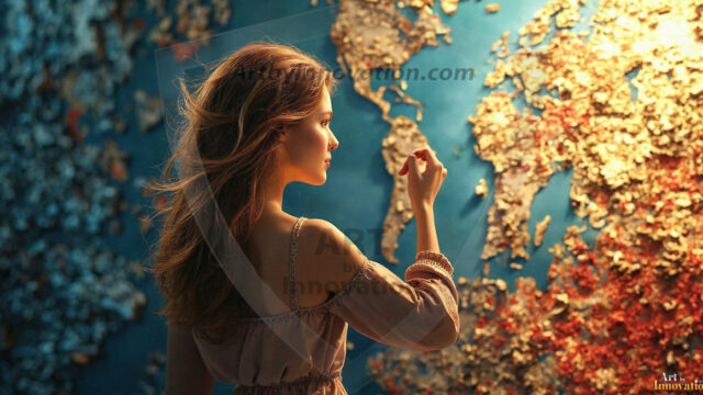 A collection of pictures of beautiful women from various locations around the world. This collection of images was created using AI and includes a mixture of real world locations, as well as fantasy settings. The image prompt was wrote to the make the background a high priority along with the model in the photograph.