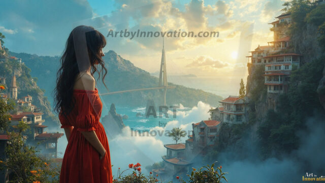 A collection of pictures of beautiful women from various locations around the world. This collection of images was created using AI and includes a mixture of real world locations, as well as fantasy settings. The image prompt was wrote to the make the background a high priority along with the model in the photograph.