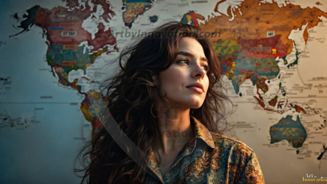 A collection of pictures of beautiful women from various locations around the world. This collection of images was created using AI and includes a mixture of real world locations, as well as fantasy settings. The image prompt was wrote to the make the background a high priority along with the model in the photograph.