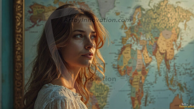 A collection of pictures of beautiful women from various locations around the world. This collection of images was created using AI and includes a mixture of real world locations, as well as fantasy settings. The image prompt was wrote to the make the background a high priority along with the model in the photograph.