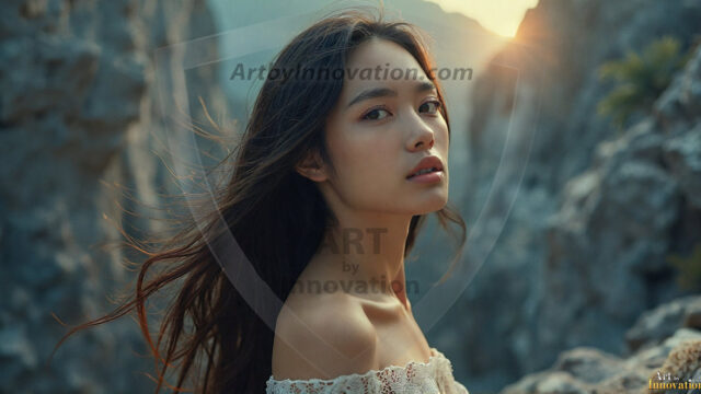 A collection of pictures of beautiful women from various locations around the world. This collection of images was created using AI and includes a mixture of real world locations, as well as fantasy settings. The image prompt was wrote to the make the background a high priority along with the model in the photograph.