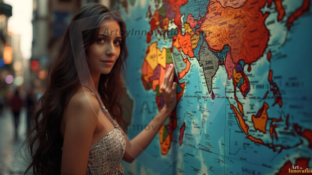 A collection of pictures of beautiful women from various locations around the world. This collection of images was created using AI and includes a mixture of real world locations, as well as fantasy settings. The image prompt was wrote to the make the background a high priority along with the model in the photograph.